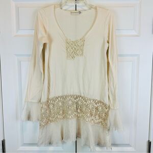 Johnny Was 4 Love And Liberty Floral Lace Cream Tiered Boho Top